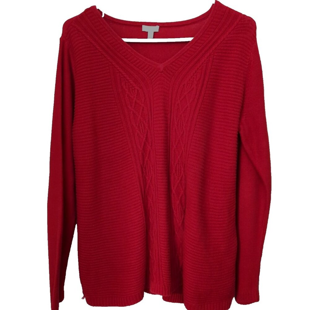 Talbots Sweater Womens Red knitted Petite Size Lp Knit  V Neck Lightweight-lp352